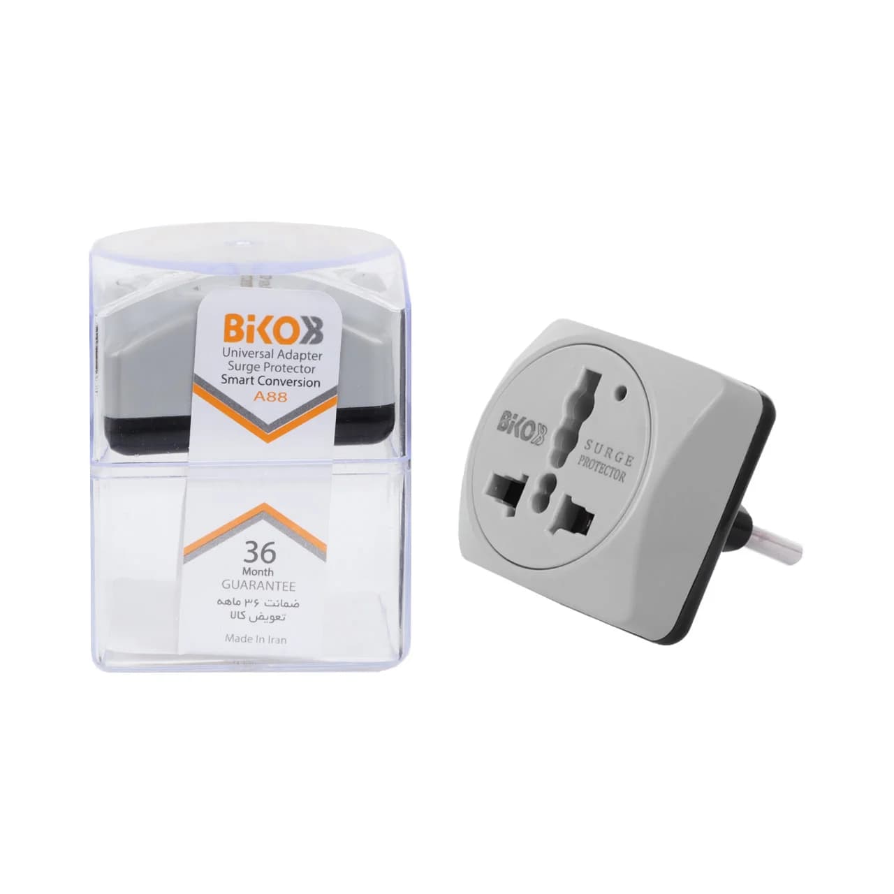 تبدیل و محافظ برق 3 به 2 Biko مدل A88 – طوسی – RYL