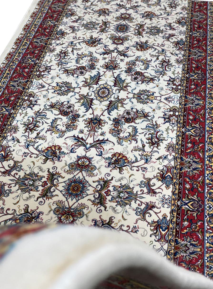 فرش کناره افشان طرح صبا رنگ کرم 700 شانه تراکم 2100 کد 7847