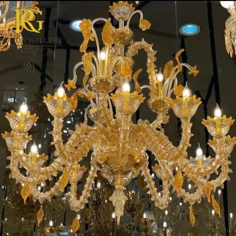 لوستر لوکس شامپاینی و شاخه های حلزونی دست ساز(12شاخه)