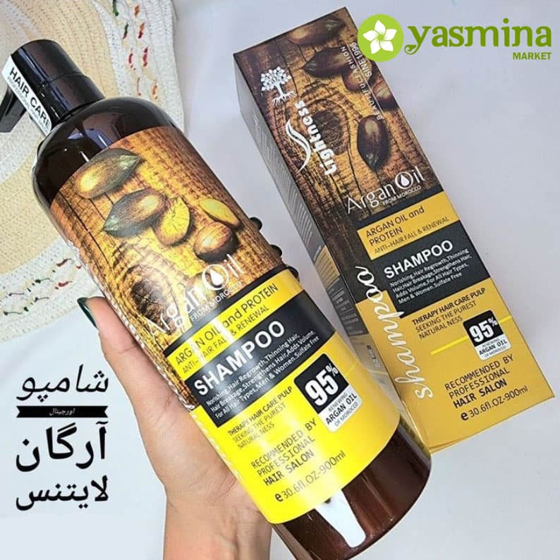 شامپو بدون سولفات لایتنس حاوی روغن آرگان مناسب انواع مو 900 میلی لیتر — تصویر ۶