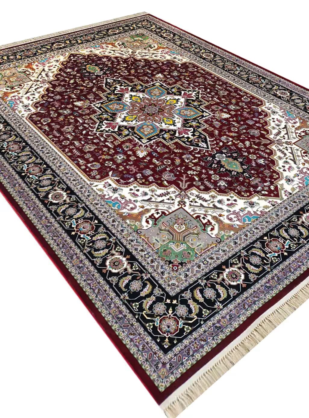 فرش ماشینی طرح هریس لاکی حاشیه سرمه ای 1200 شانه کد 1355