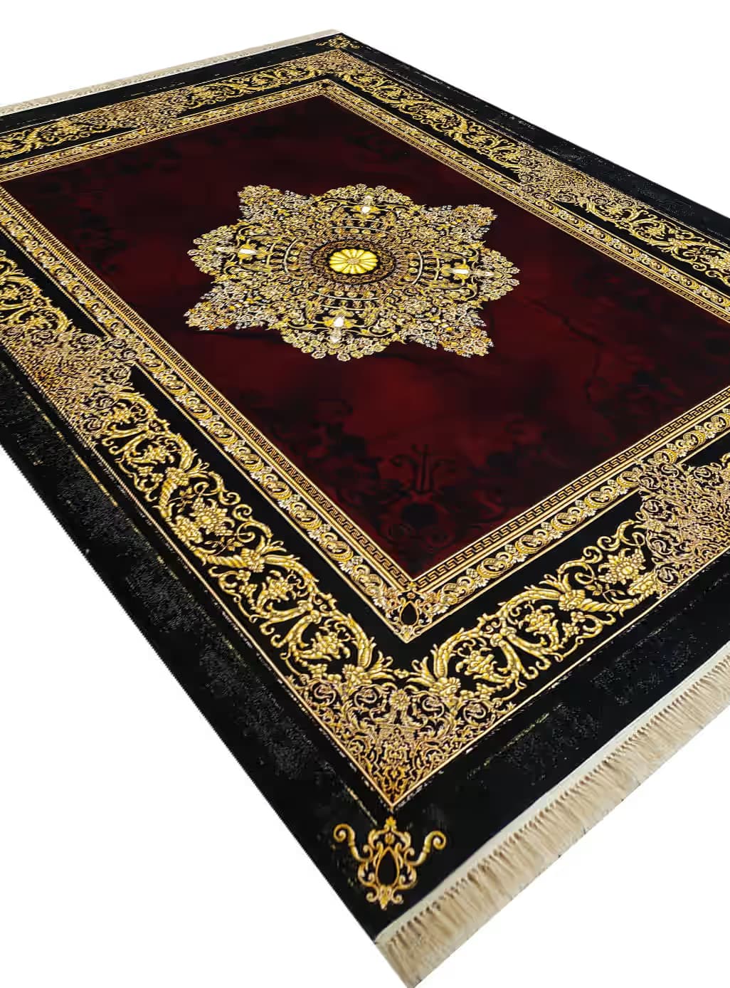 فرش فرانسوی ورساچه طرح ابرو بادی رنگ لاکی 1200 شانه کد 1354