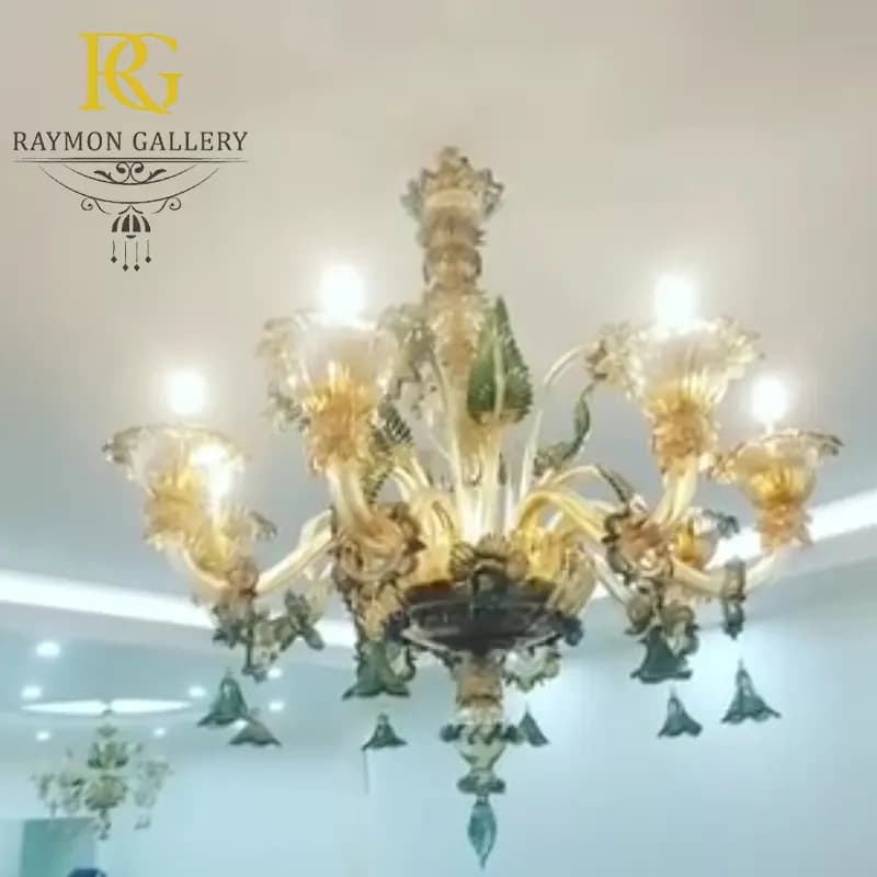 لوستر سبز رنگ کریستالی سبک مورانو (8شاخه)