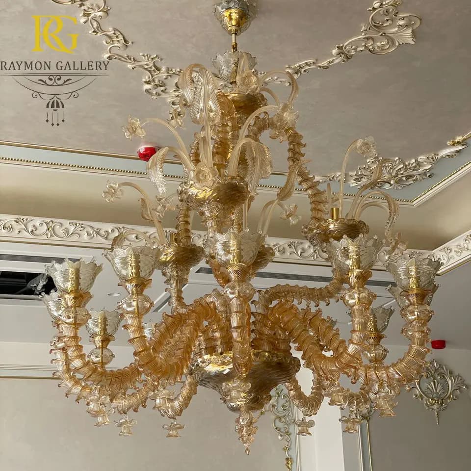 لوستر مورانو حلزونی و شاخه گلبرگی کریستالی(12 شاخه)