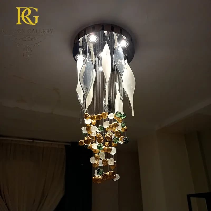 آویز ریزشی دست ساز مدل سنگ و برگ پیچشی