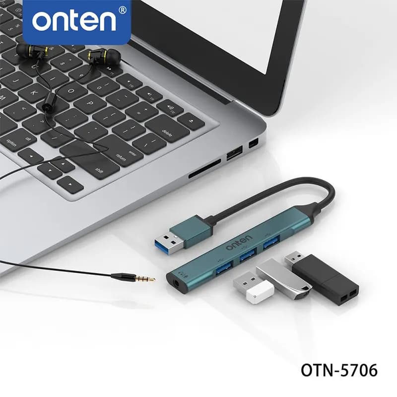 هاب سه پورت USB3.0 و مبدل 3.5mm Jack اونتن مدل OTN-5706 — تصویر ۴