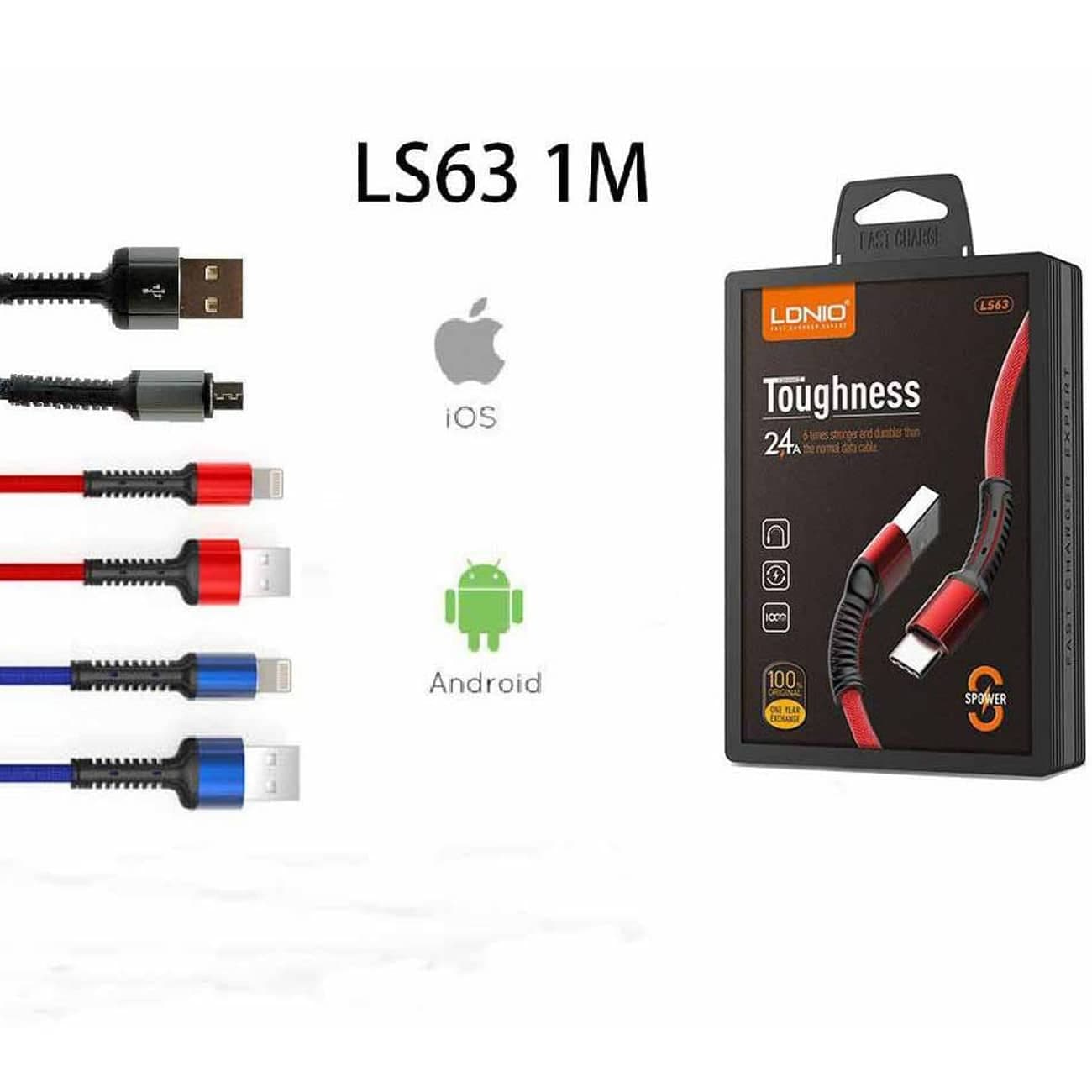 کابل آیفون لایتنینگ الدنیو LDNIO مدل LS63 توان 60 وات 1 متر — تصویر ۶