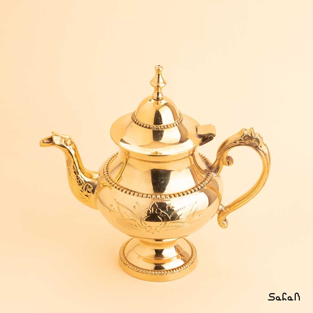 سرویس چایی خوری برنجی طلایی مدل تک گل — تصویر ۲