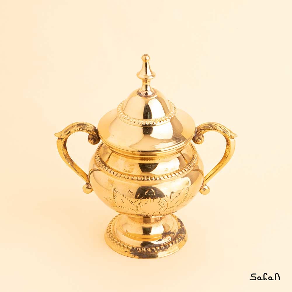 سرویس چایی خوری برنجی طلایی مدل تک گل — تصویر ۳