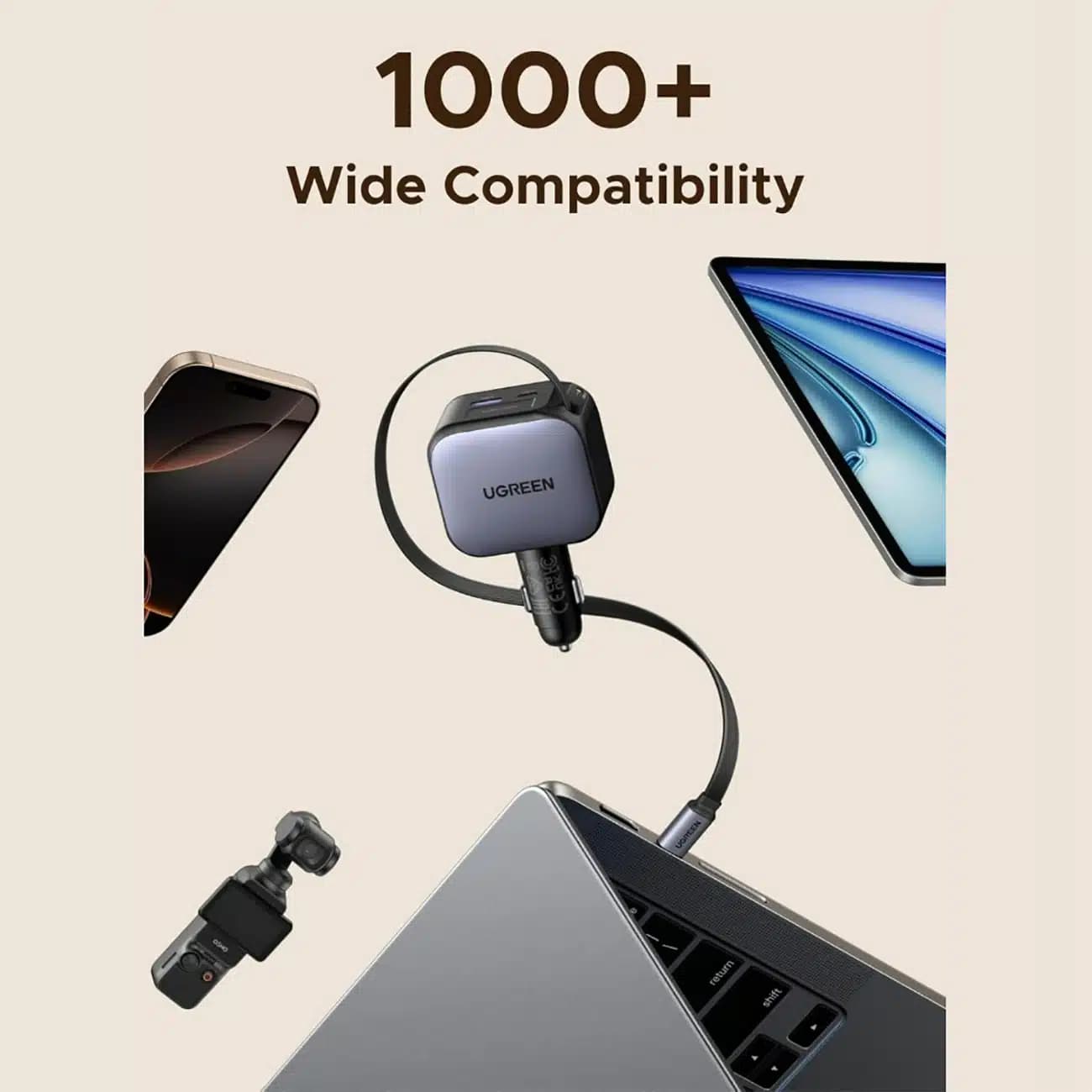 شارژر فندکی فست شارژ یوگرین مدل EC604 55910 توان 145 وات با کابل — تصویر ۴