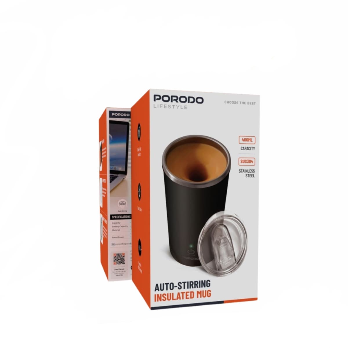 ماگ همزن اتومات پرودو مدل Porodo Auto-Stirring Insulated Mug 400ML — تصویر ۲