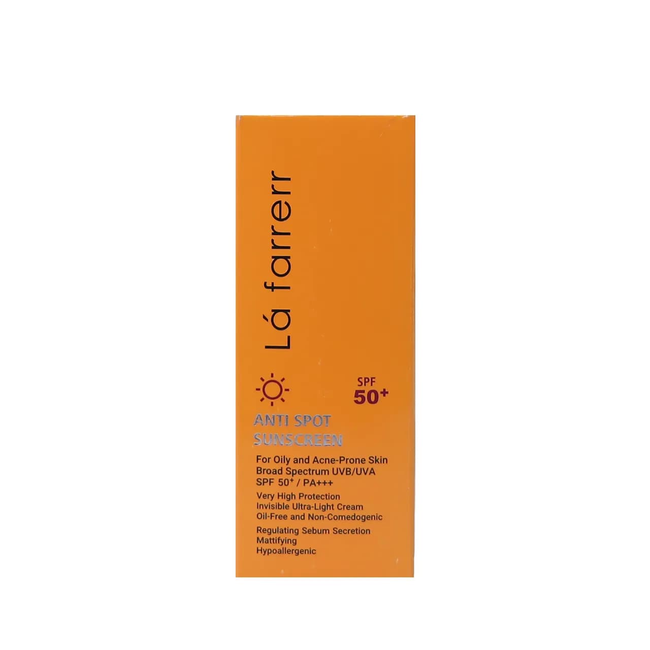 کرم ضد آفتاب لافارر SPF50 ضد لک و بی رنگ مناسب پوست چرب 40 میلی لیتر