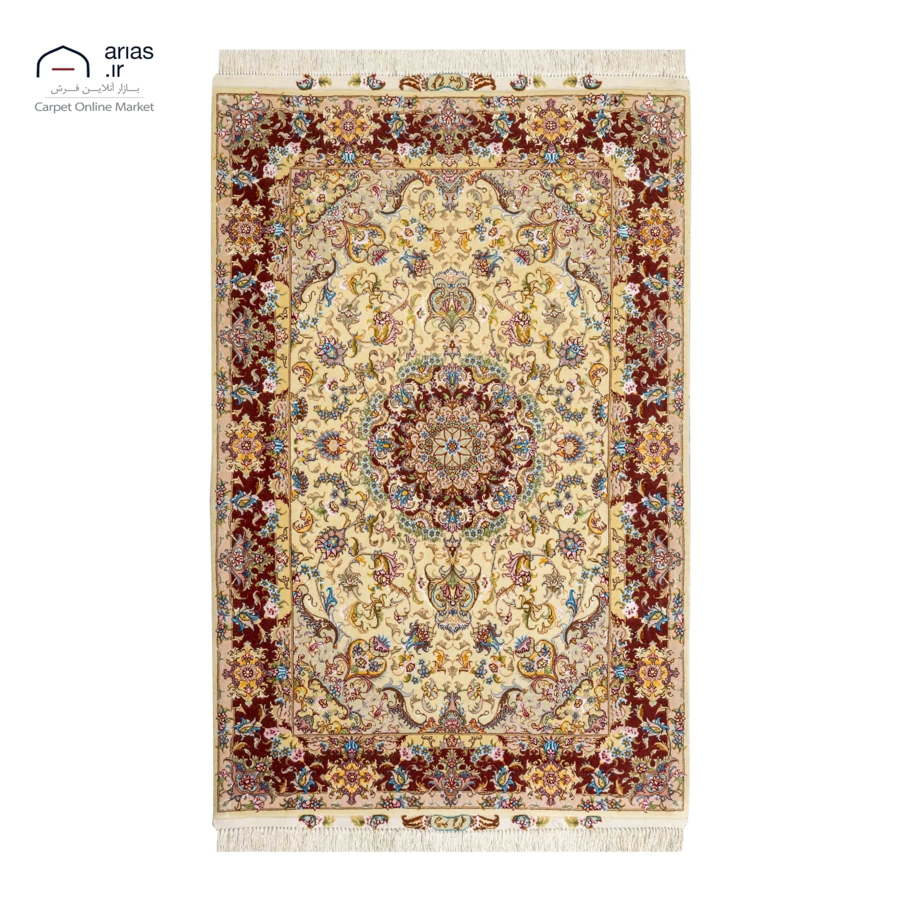 فرش دستباف ذرع نیم نقشه علیا چله ابریشم زمینه کرم بافت تبریز کد D02519T