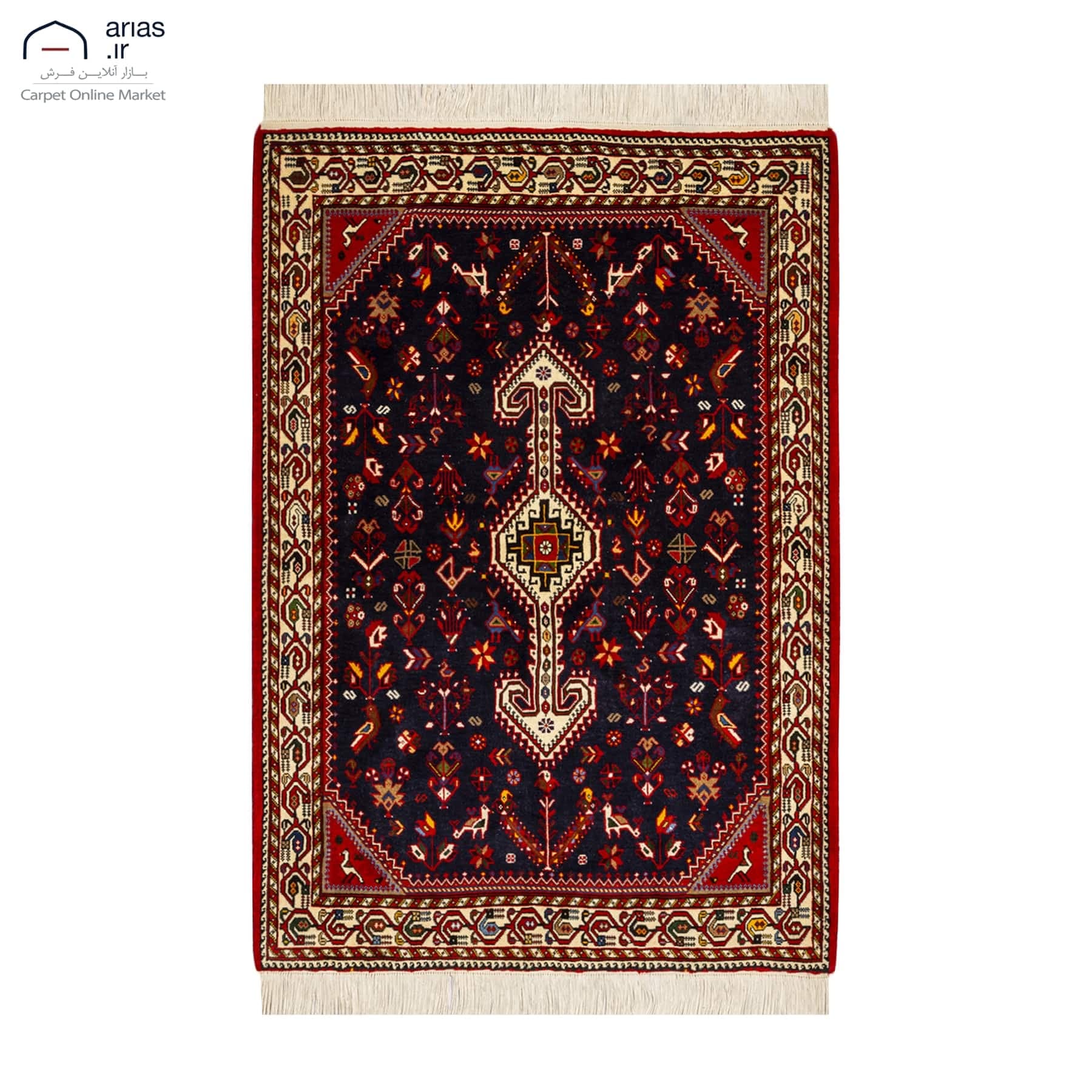فرش دستباف ذرع و نیم زمینه سرمه ای بافت آباده کد D05103A