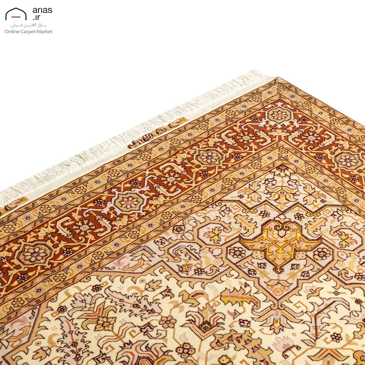 فرش دستباف شش متری هریس چله نخ گل ابریشم زمینه کرم بافت تبریز کد D02515T — تصویر ۶