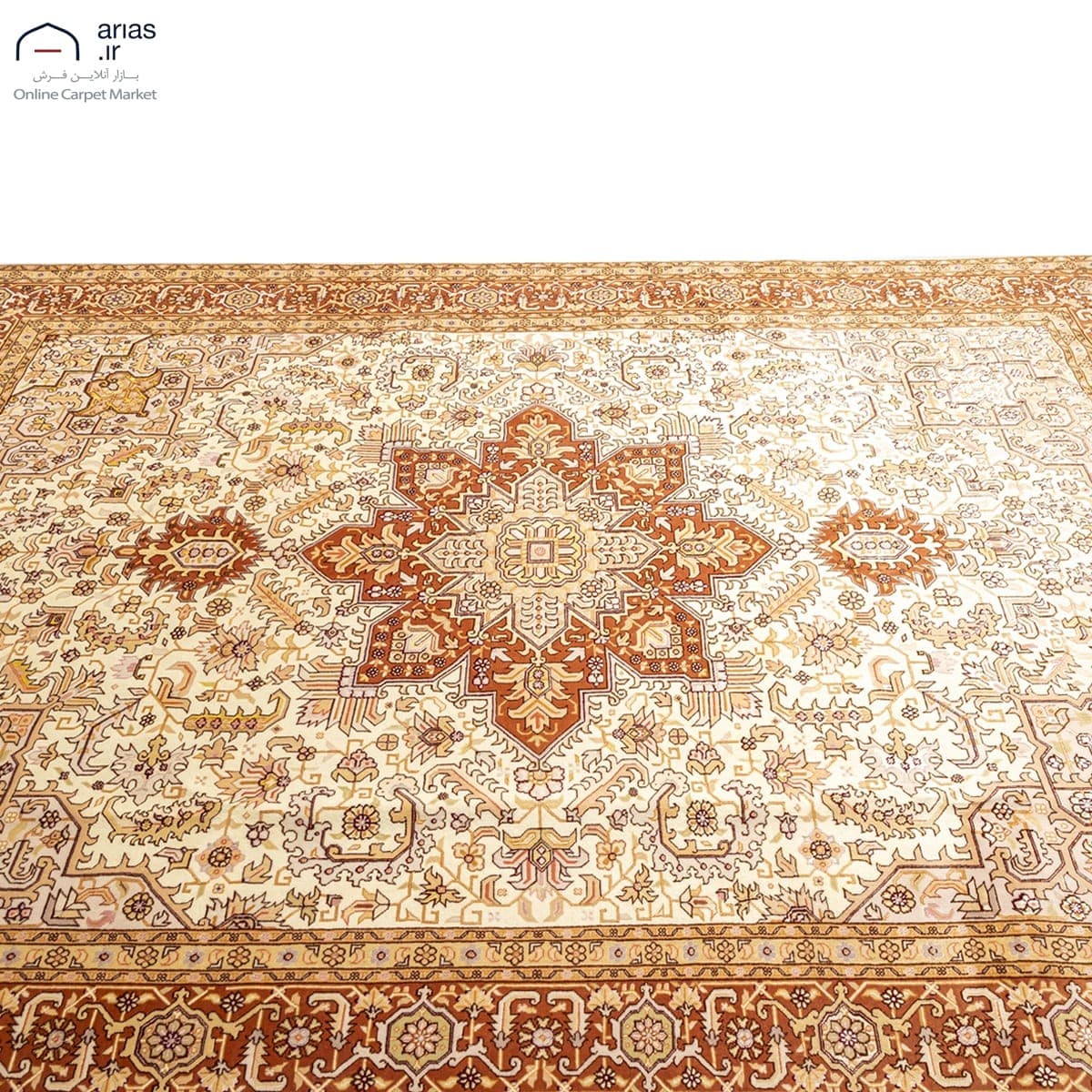 فرش دستباف شش متری هریس چله نخ گل ابریشم زمینه کرم بافت تبریز کد D02515T — تصویر ۵