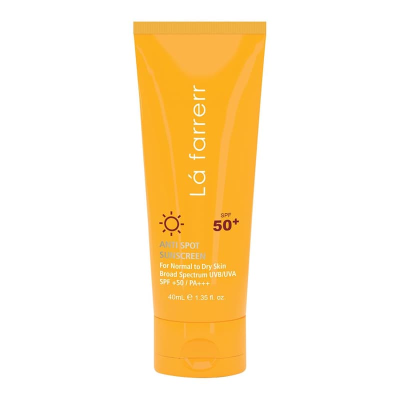 کرم ضدآفتاب و ضد لک لافارر SPF50 بی رنگ مناسب پوست خشک، حجم 40 میلی‌لیتر