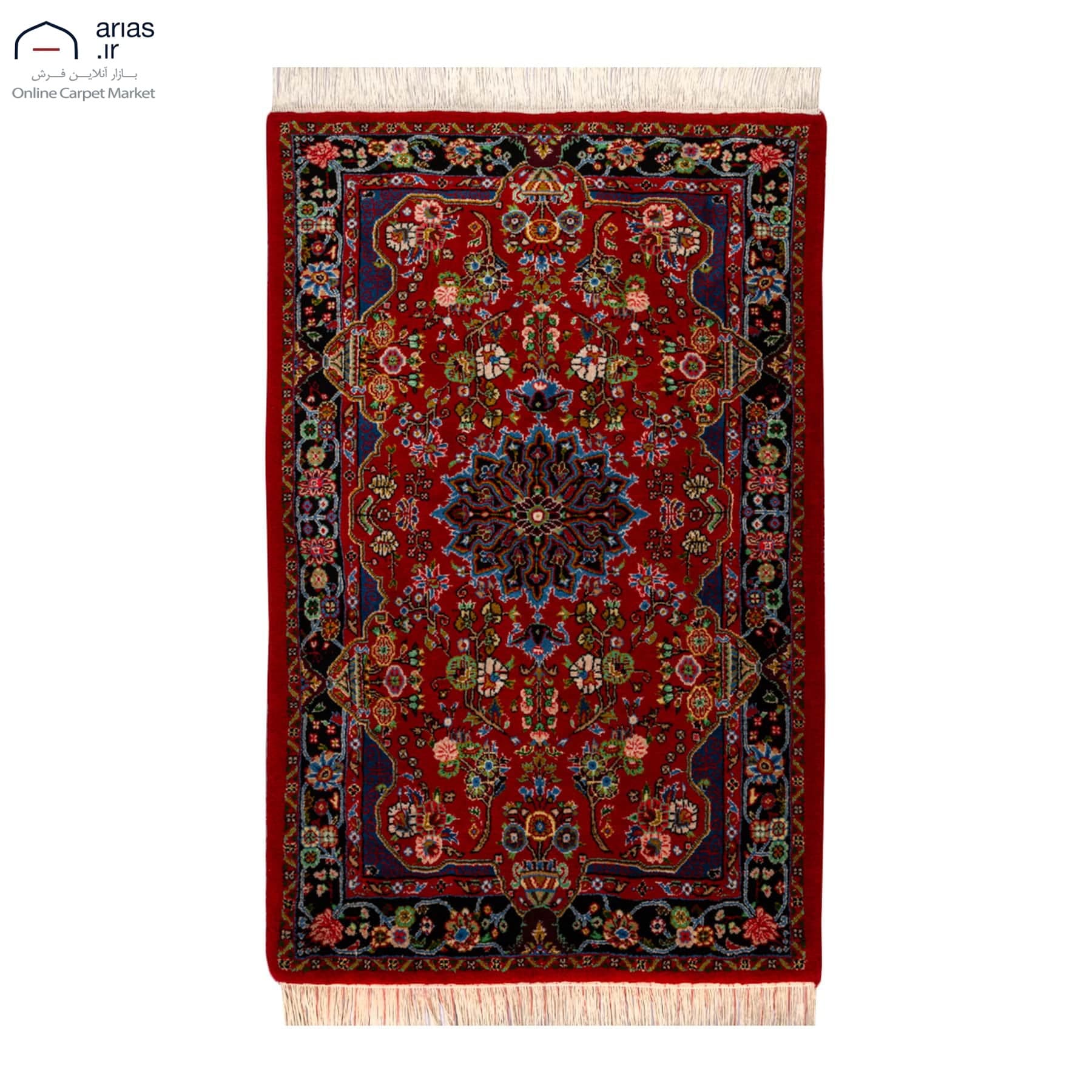 فرش دستباف ذرع و نیم زمینه لاکی بافت بیجار کد D04237A