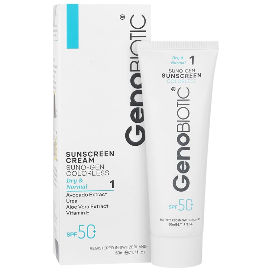 کرم ضد آفتاب بی رنگ پوست خشک ژنوبایوتیک SPF50