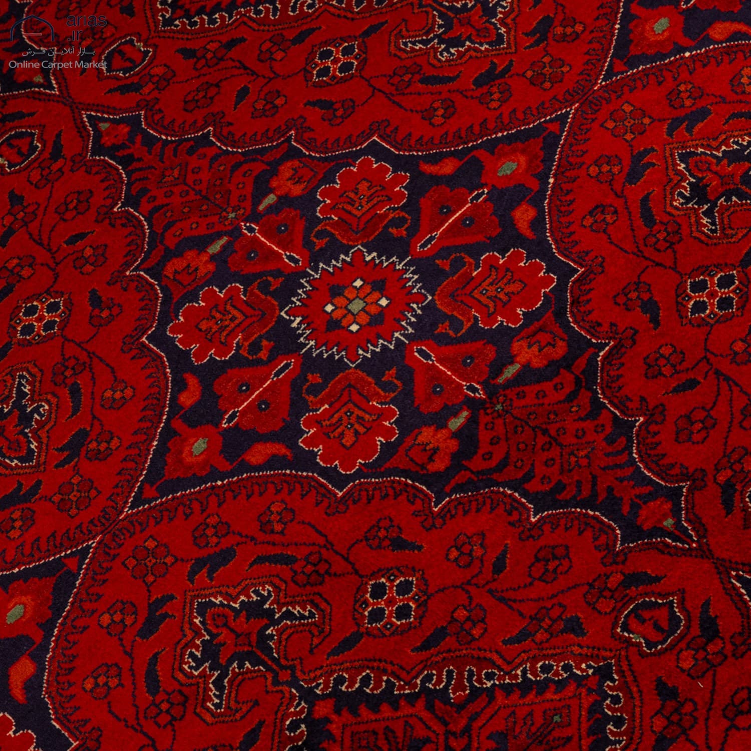 فرش دستباف سه متری کرک زمینه لاکی بافت افغان کد D02182A — تصویر ۵