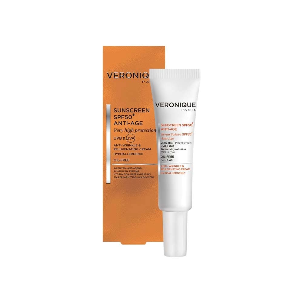 کرم ضدآفتاب و بهبود دهنده چروک ورونیک SPF50 بیرنگ مناسب انواع پوست، حجم 50 میلی‌لیتر