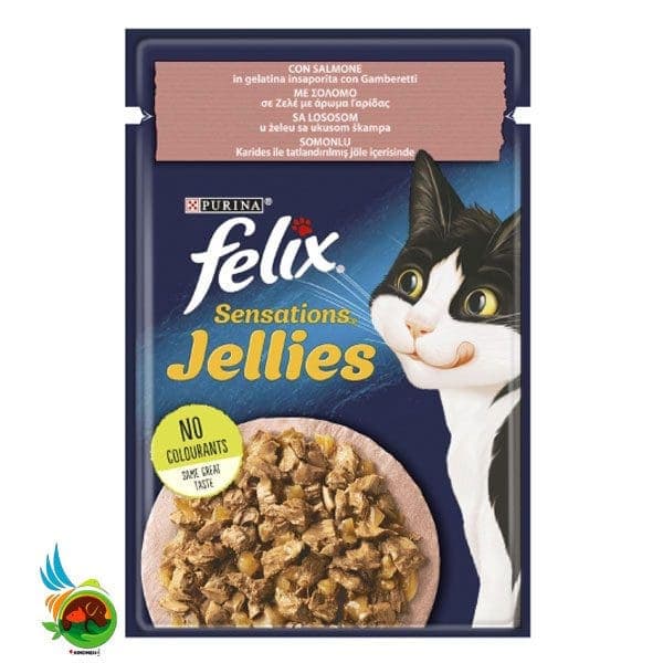 پوچ گربه فلیکس با طعم سالمون و میگو در ژله Purina Felix with Salmon and Shrimp in Jelly وزن ۸۵ گرم