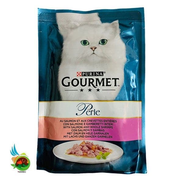 پوچ گربه گورمت با طعم ماهی سالمون و میگو Gourmet Perle Salmon &amp; Shrimps وزن 85 گرم