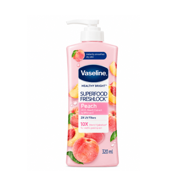 لوسیون بدن پمپی میوه ای Peach وازلین مدل Superfood Freshlock حجم 320 میل — تصویر ۲