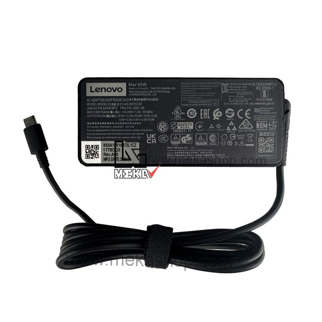 شارژر آداپتور اورجینال لپ تاپ لنوو Lenovo 20V 3.25A TypeC 65W