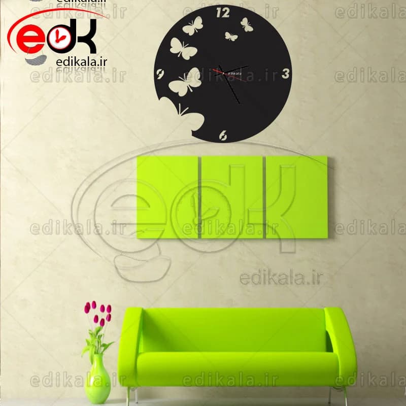 ساعت دیواری طرح پروانه شماره 3 در پنج رنگ و ابعاد انتخابی+فایل کورل — تصویر ۴