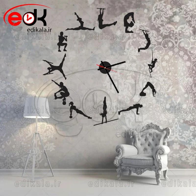 ساعت دیواری فانتزی طرح ورزش کلستنیکس بانوان در پنج رنگ وابعاد مختلف+فایل کورل — تصویر ۳