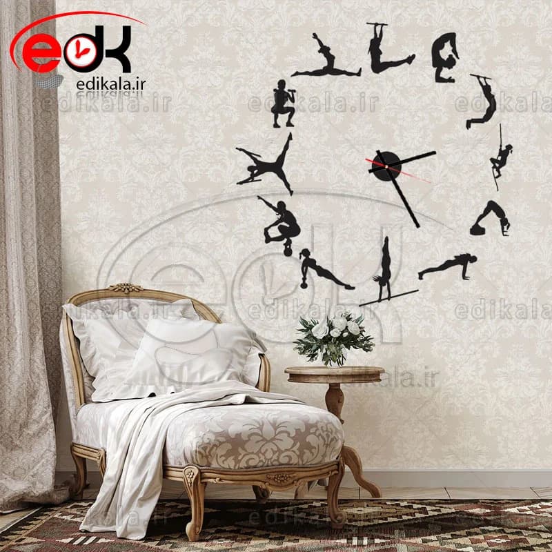 ساعت دیواری فانتزی طرح ورزش کلستنیکس بانوان در پنج رنگ وابعاد مختلف+فایل کورل