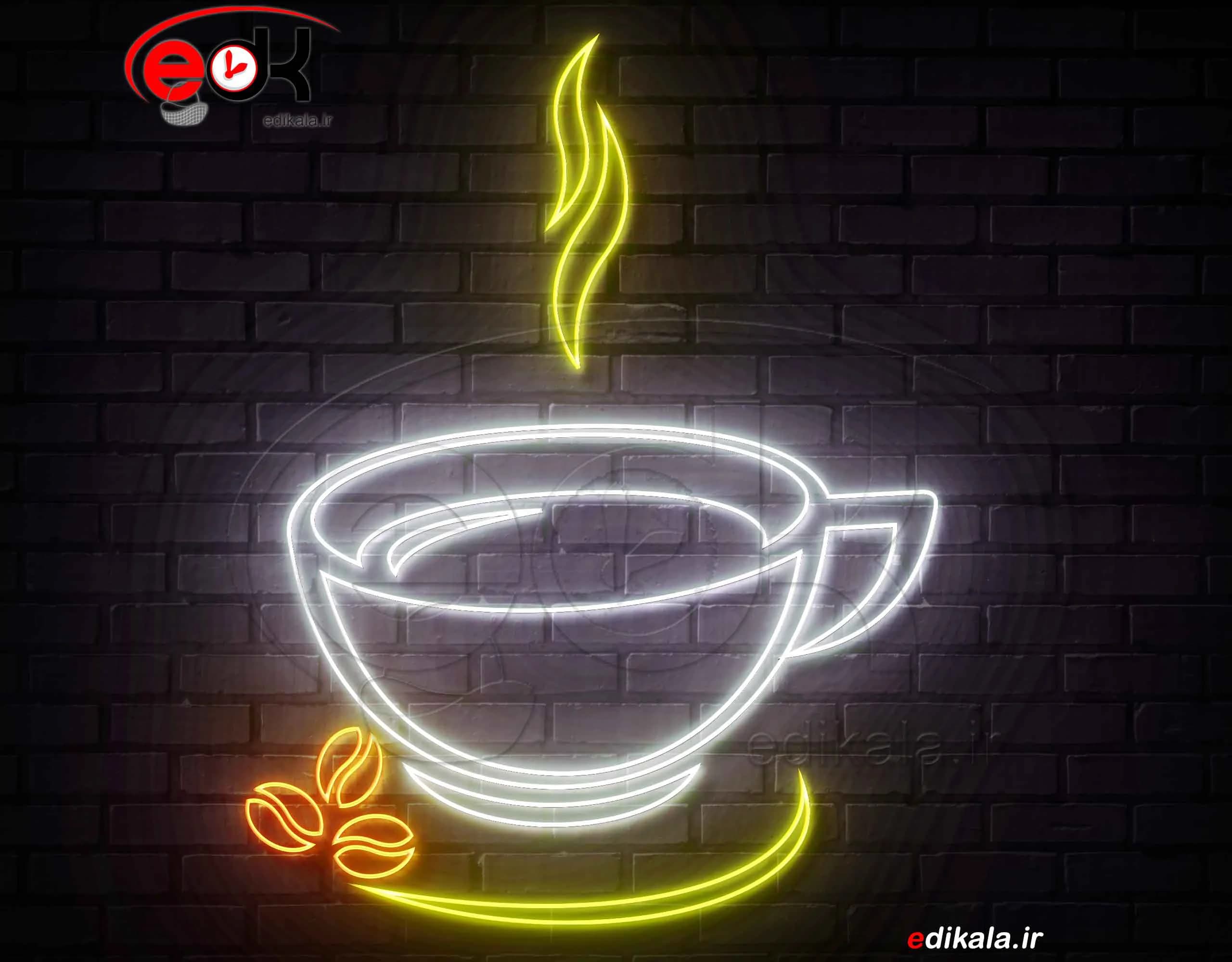 تابلو نئون طرح فنجان قهوه شماره 28 در ابعاد مختلف +آداپتور+ فایل کورل برش لیزر