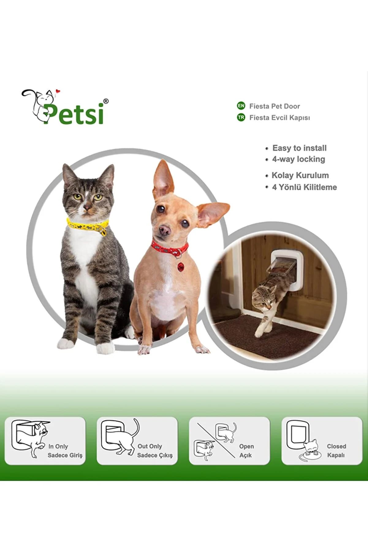 درب تردد سگ و گربه رنگ طوسی برند petsi — تصویر ۲