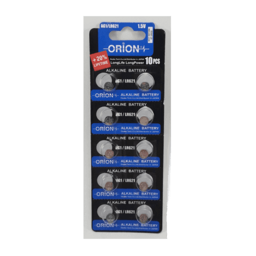 باتری ساعتی آلکالاین AG1 LR621 اوریون ORION | ورقه 10 تایی