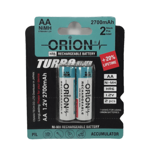 باتری قلمی شارژی 1.2V 2700mAh اوریون ORION | کارت دوتایی | AA
