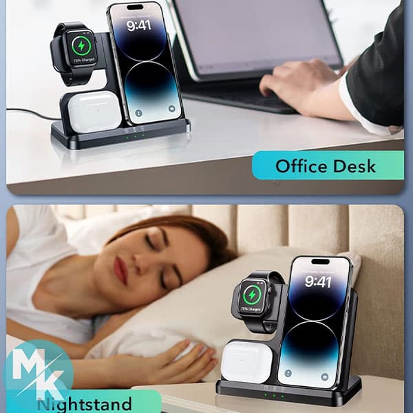 شارژر وایرلس شارژ سریع سه گانه برند LK مدل Q10A — تصویر ۴