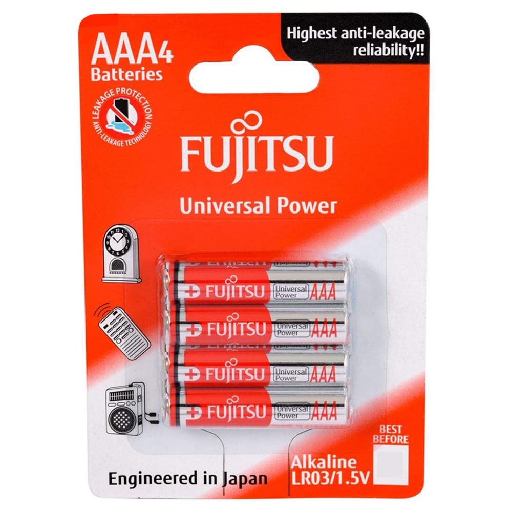 باتری نیم قلمی فوجیتسو 4 عددی یونیورسال پاور ( fujitsu aaa Universal power ) – جعبه ی 10 تایی