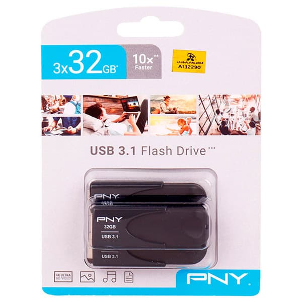 فلش مموری 32 گیگابایت پی ان وای FD32GATT431KKKX3-EF پک سه عددی — تصویر ۲