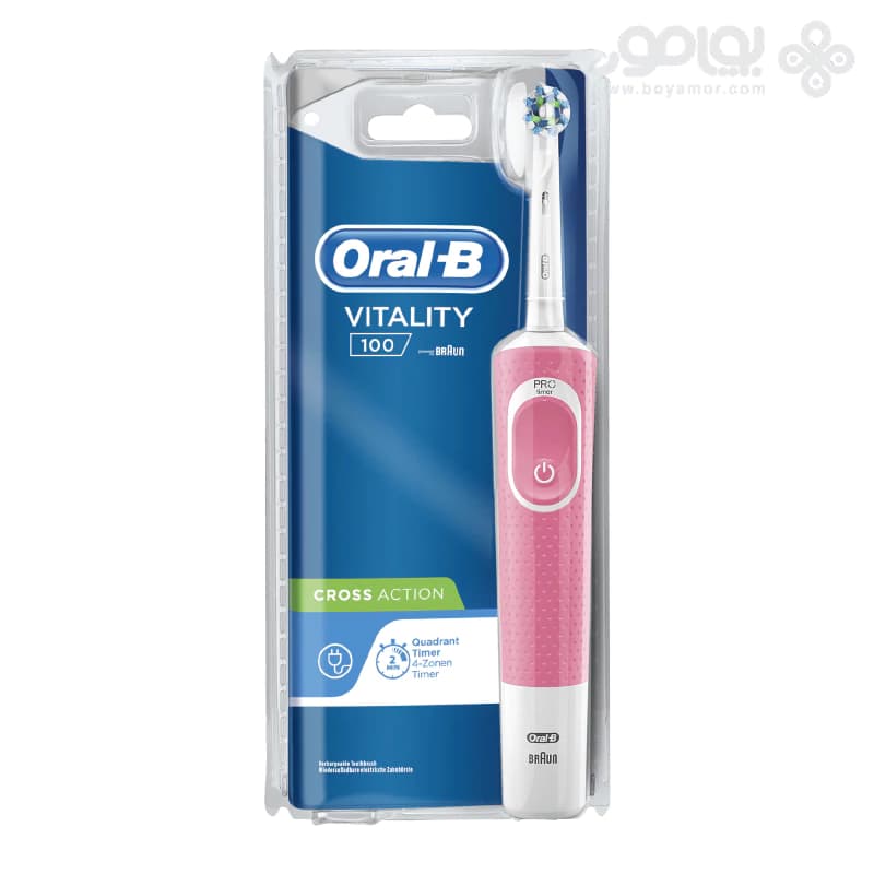 مسواک برقی اورال بی VITALITY 100 مدل کراس اکشن رنگ صورتی — تصویر ۲