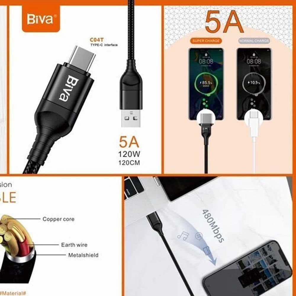 کابل شارژ USB به Type C بیوا مدل C-04T — تصویر ۵