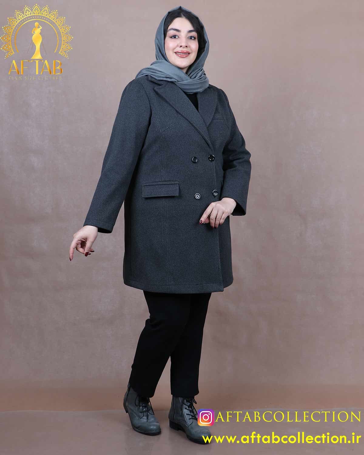 پالتو فوتر کجراه یقه انگلیسی سایزبزرگ 6318