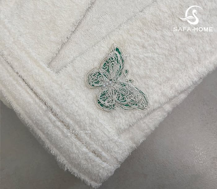 ست حوله دوقلو لوکس طرح پروانه سفید سبز — تصویر ۷