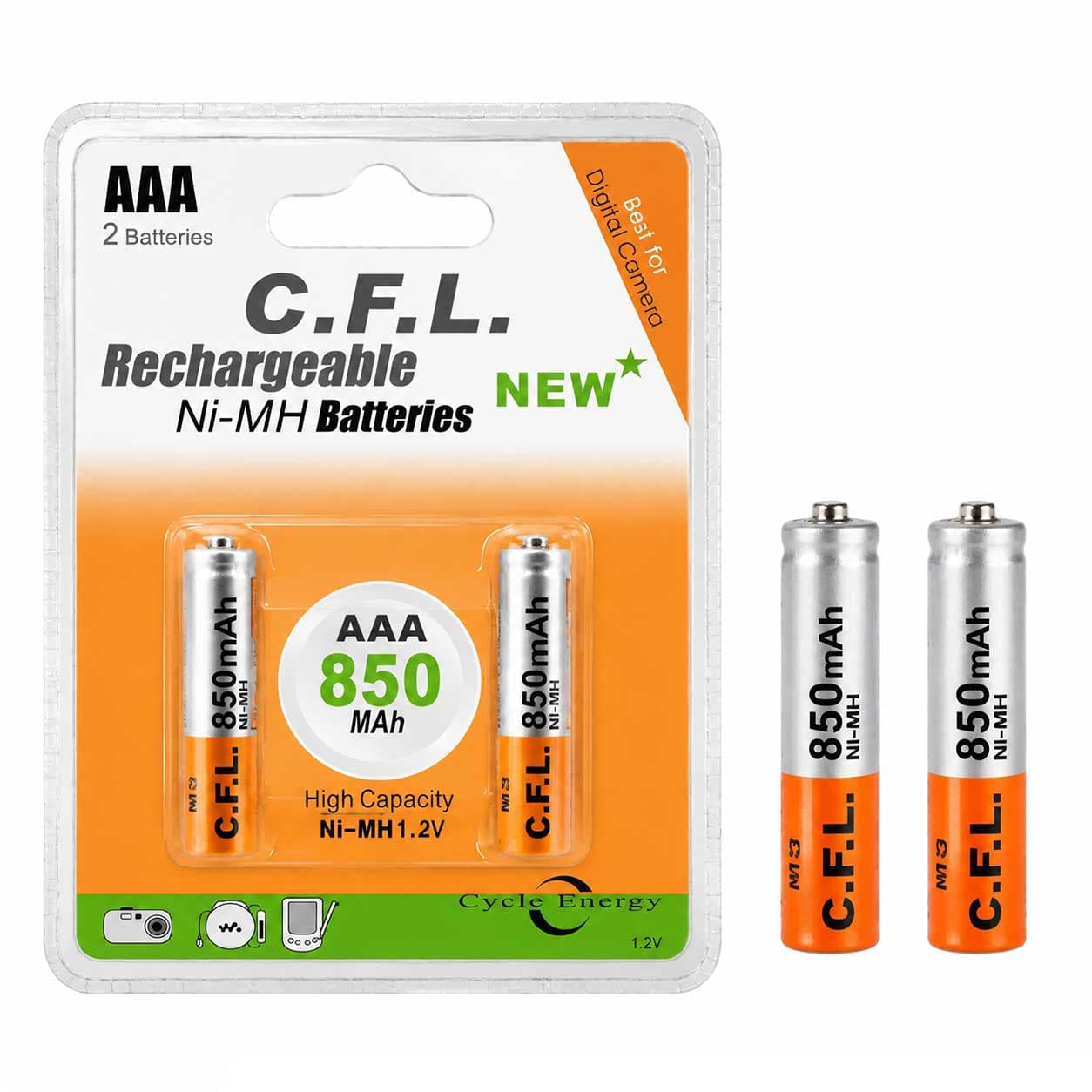 باتری نیم قلمی قابل شارژ CFL 850mah AAA بسته 2 عددی