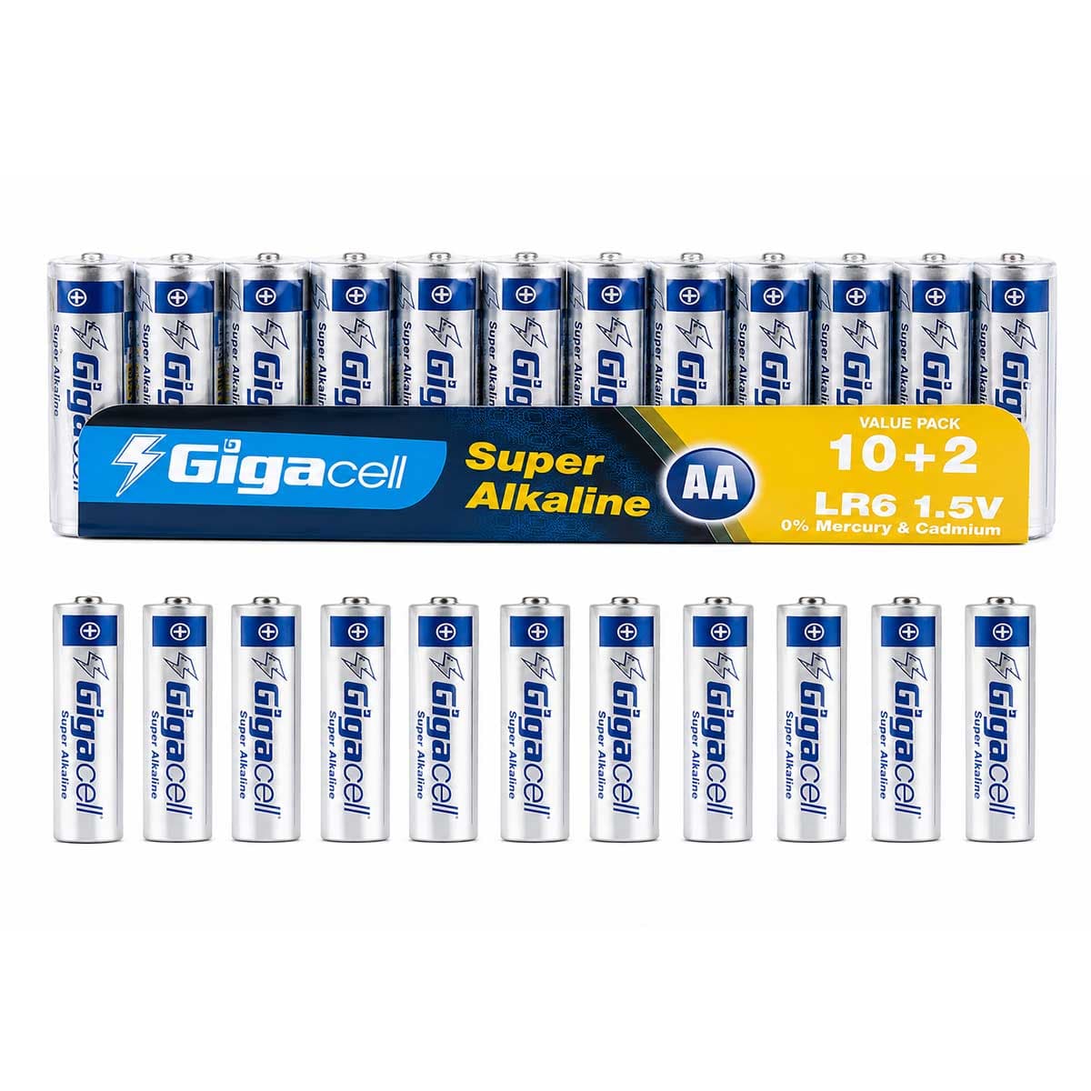 باتری قلمی گیگاسل Gigacell Super Alkaline AA شیرینک بسته 12 عددی