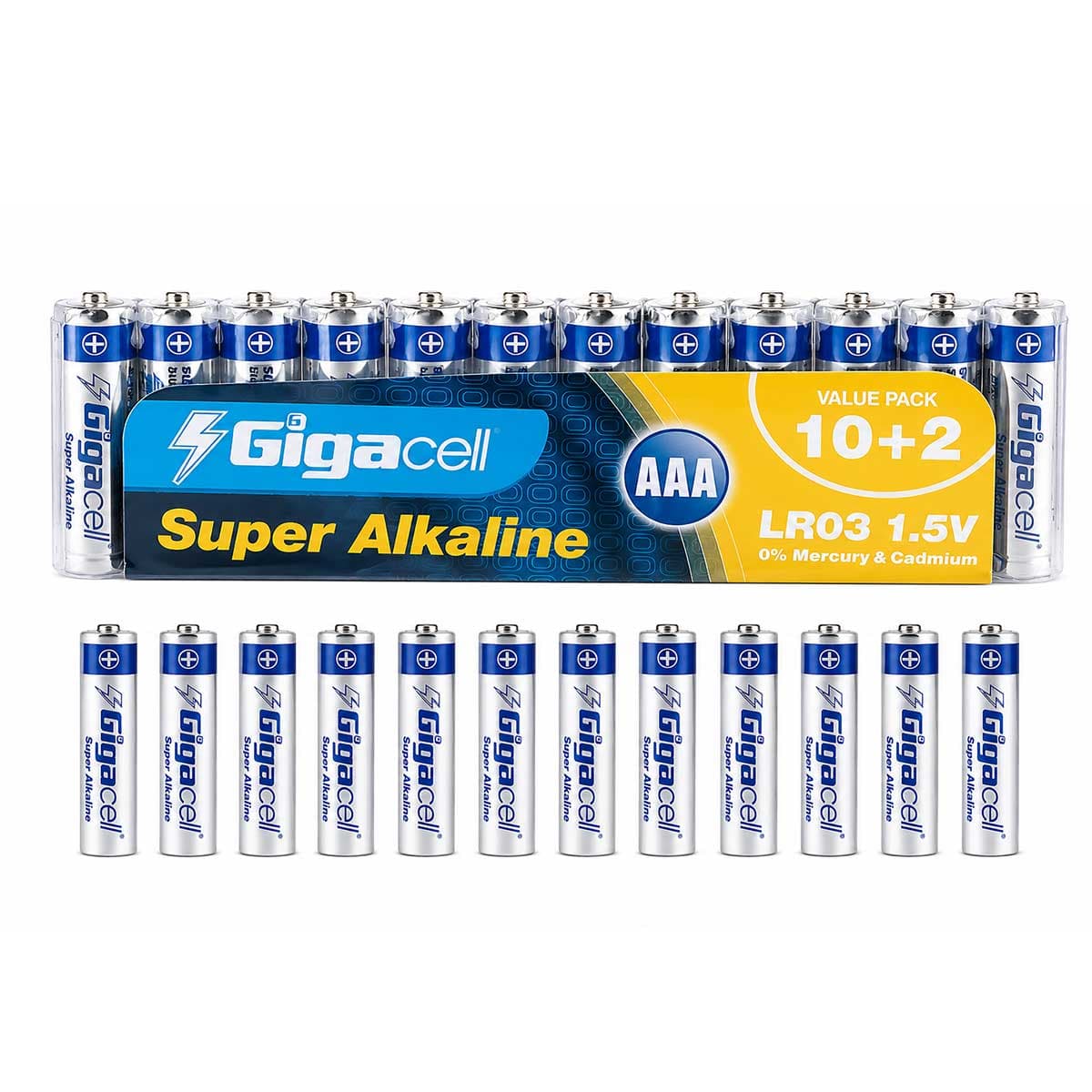 باتری نیم قلمی گیگاسل Gigacell Super Alkaline AAA شیرینک بسته 12 عددی
