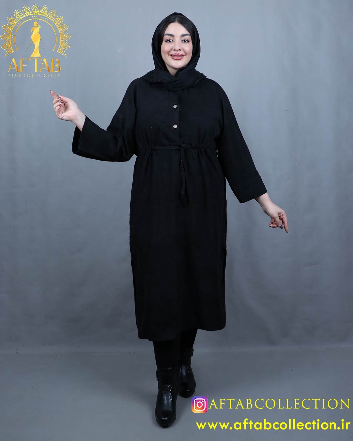 مانتو کفتان مخمل کبریتی سایزبزرگ 6236 — تصویر ۶