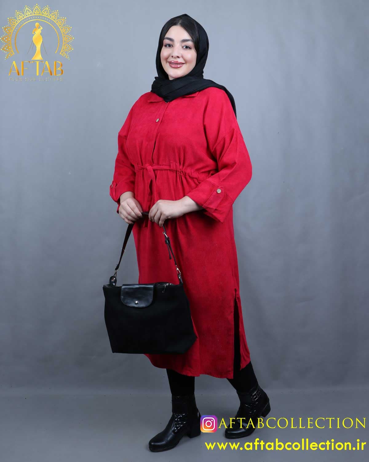 مانتو کفتان مخمل کبریتی سایزبزرگ 6236 — تصویر ۳