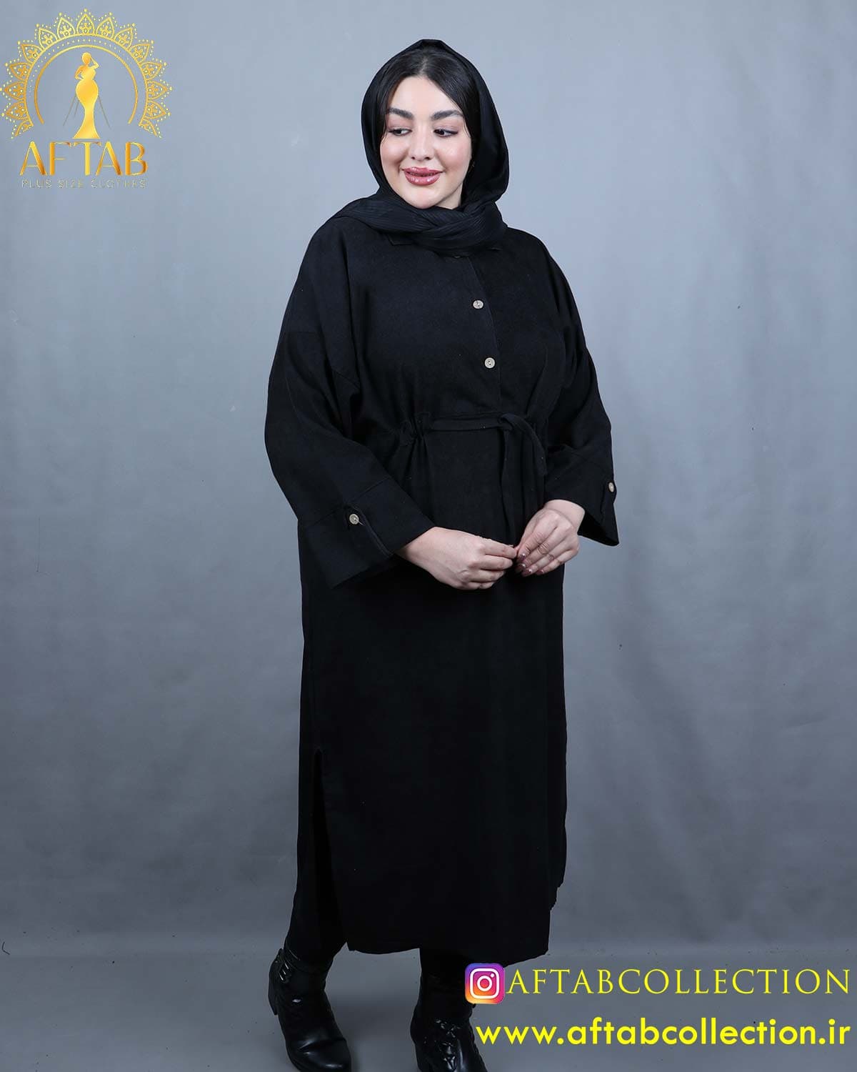 مانتو کفتان مخمل کبریتی سایزبزرگ 6236 — تصویر ۵