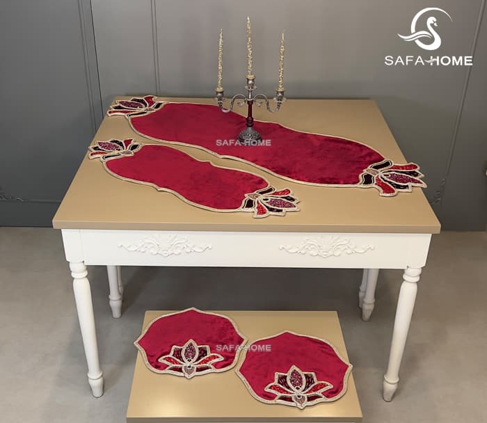 سرویس رومیزی مخمل 4 تکه افسون جواهر دوزی — تصویر ۵